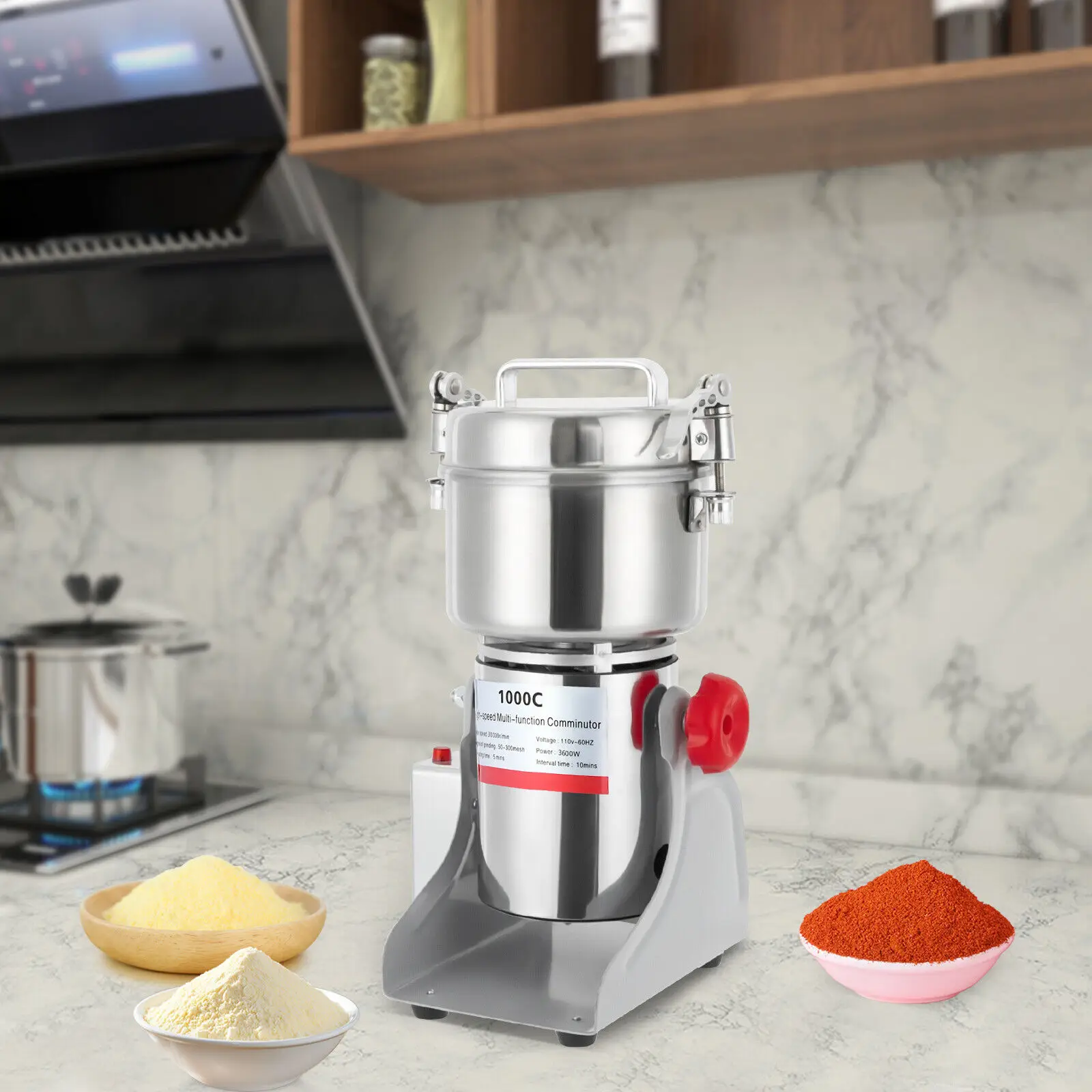 Stainless Steel Grain Mill 1000g Capacity 3600W High-Efficiency All-Copper Motor Kitchen Grinding Tool Grain Mill Grinder