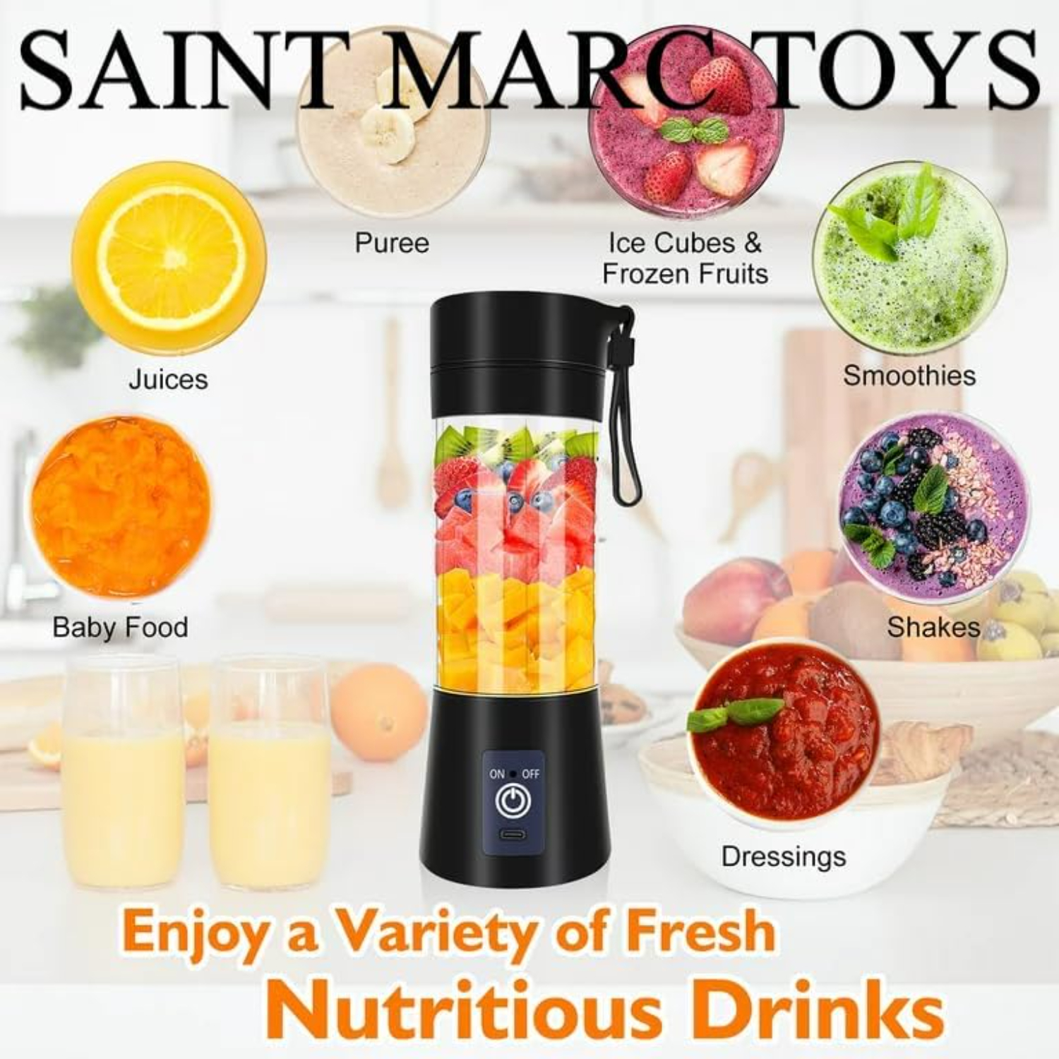Mandatory Charge Personal Size 380ML USB Rechargeable Blender Bottles for Shakes and Smoothies - Portable Personal Blender